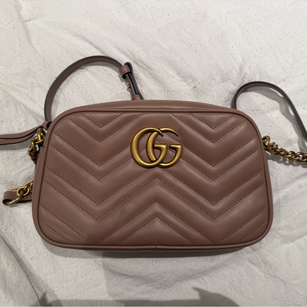 Gucci Taupe Chevron Crossbody Bag with Gold Accents